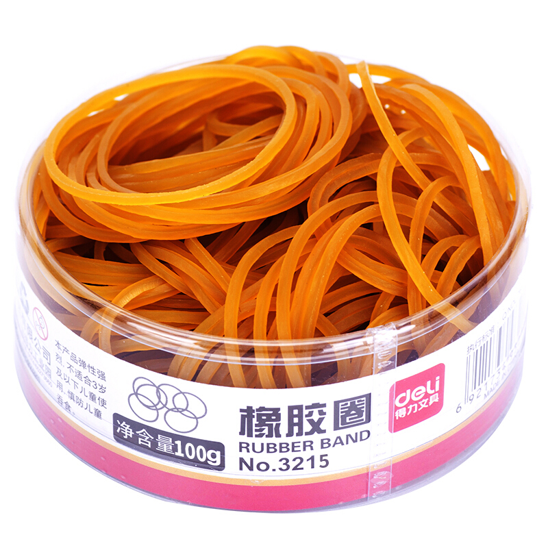 得力（deli） 3215 橡皮筋 乳膠圈  筒裝  100g_http://02394.cn/img/images/C201903/1551688338607.jpg