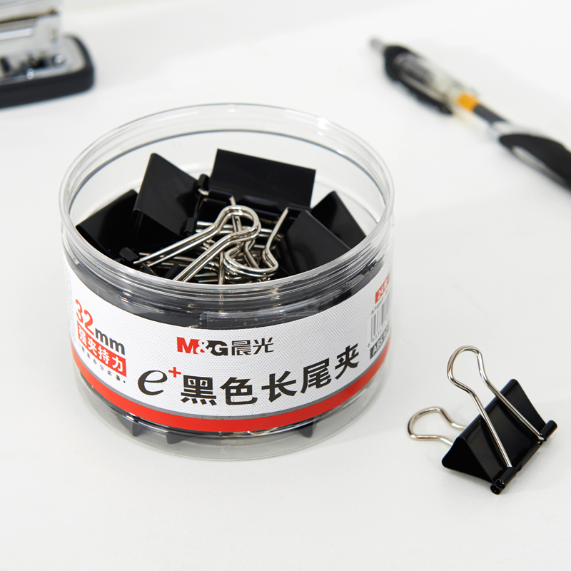 晨光（M&G） Eplus  長尾夾/長尾夾票夾 黑色( 3#ABS92734/32MM 24枚/筒)_http://02394.cn/img/images/C202008/1596769931944.jpg