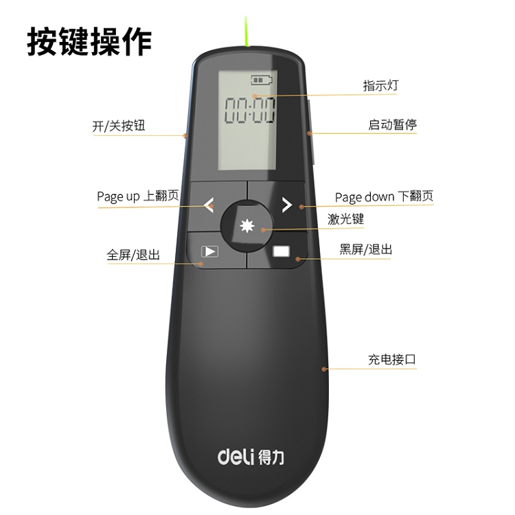 得力(deli)綠色光液晶屏顯示可充電幻燈片遙控筆PPT投影筆激光翻頁(yè)筆電子筆演講筆激光筆 無(wú)線演示器 2804_http://02394.cn/img/images/C202103/1615970672652.jpg