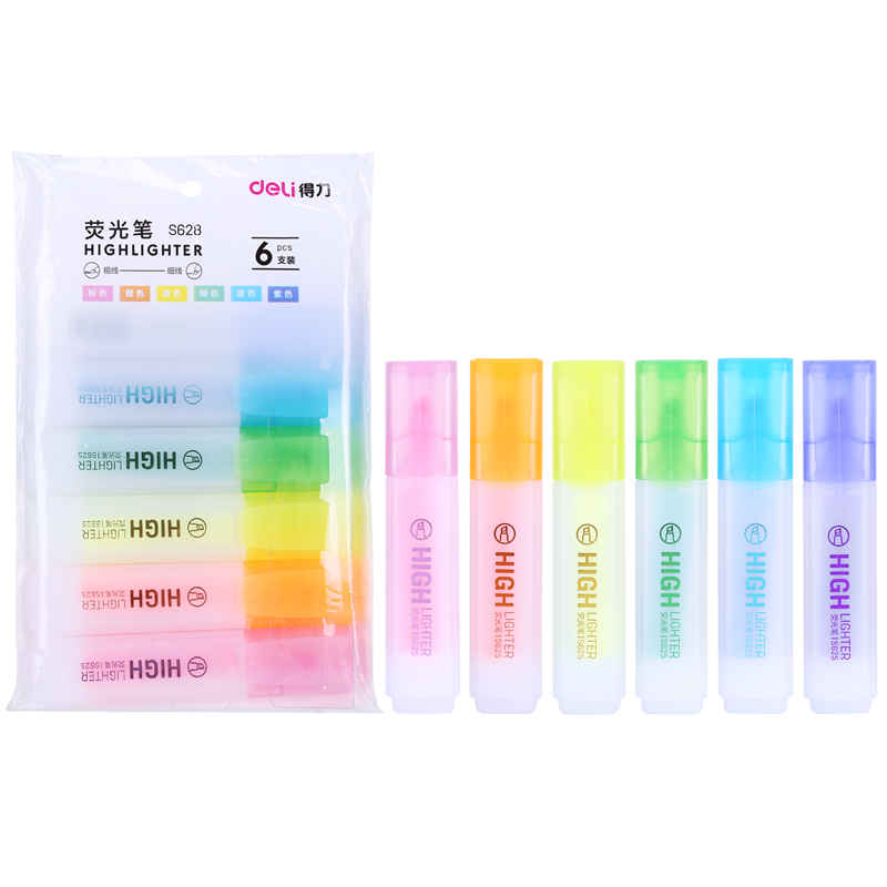 得力（deli）彩色熒光筆 水性記號筆手賬涂鴉筆 重點標記筆 6色/袋 S628_http://02394.cn/img/images/C202111/1636450614488.jpg