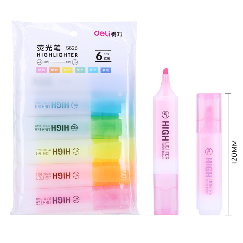 得力（deli）彩色熒光筆 水性記號筆手賬涂鴉筆 重點標記筆 6色/袋 S628_http://02394.cn/img/images/C202111/1636450615268.jpg