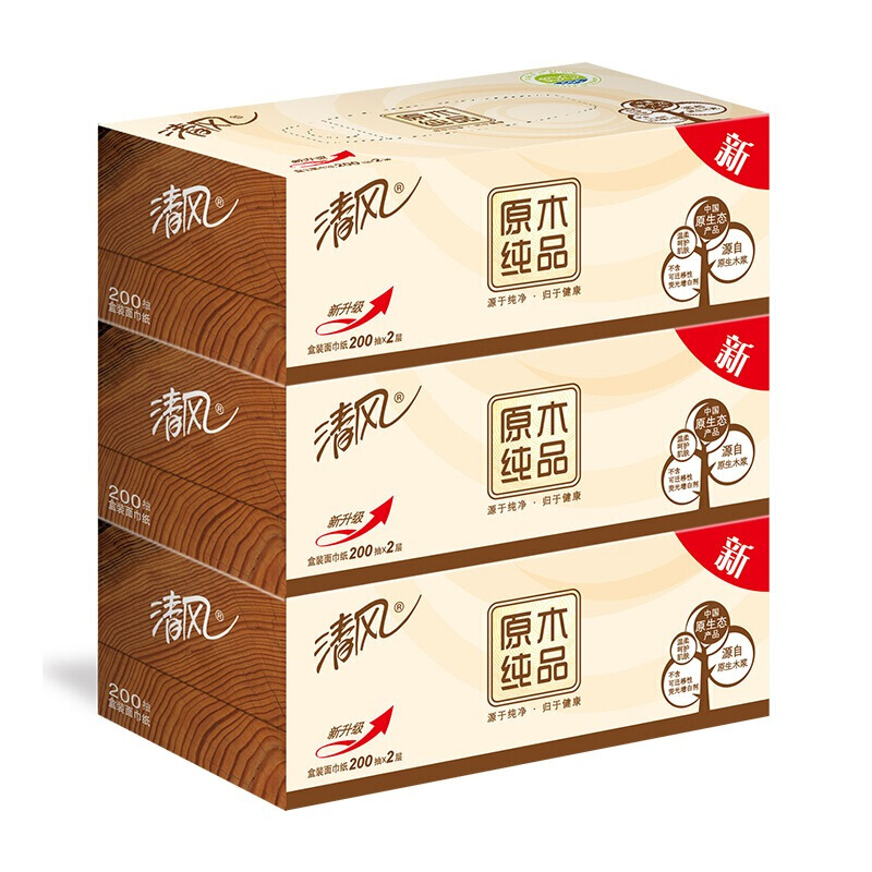 清風（APP） B338C1 原木純品盒裝抽紙面巾紙餐巾紙 2層200抽*3盒_http://02394.cn/img/sp/383/b42e61e3-197f-40b9-93d9-f0cbf682b5aa.jpg