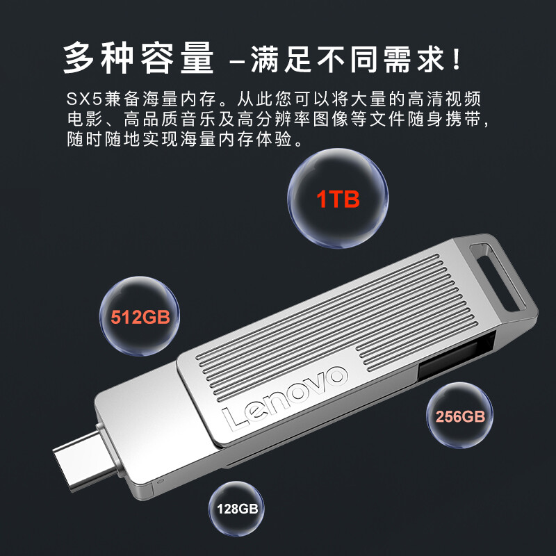 聯(lián)想（Lenovo）256GB u盤 USB3.2/Type-C雙接口 手機電腦兩用 SX5 Pro系列 銀色_http://02394.cn/newimg/C202207/1658389609121.jpg