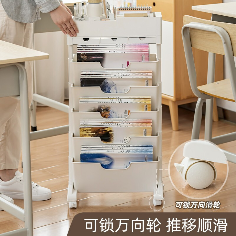 時代良品（SDLP）掛袋書立架 白色-三抽屜帶輪款 SD-9158_http://02394.cn/newimg/C202303/1678859206157.jpg
