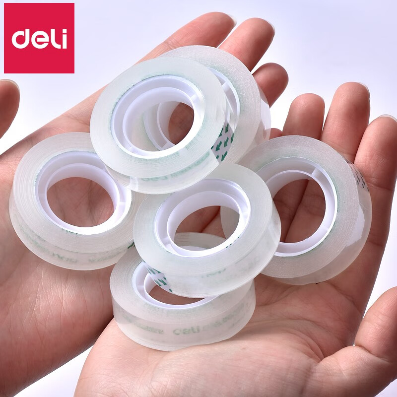 得力（deli）透明膠帶【3桶36卷】寬1.2cm*27.3米（送）膠帶座30015+811_http://02394.cn/newimg/C202310/1697782611706.jpg