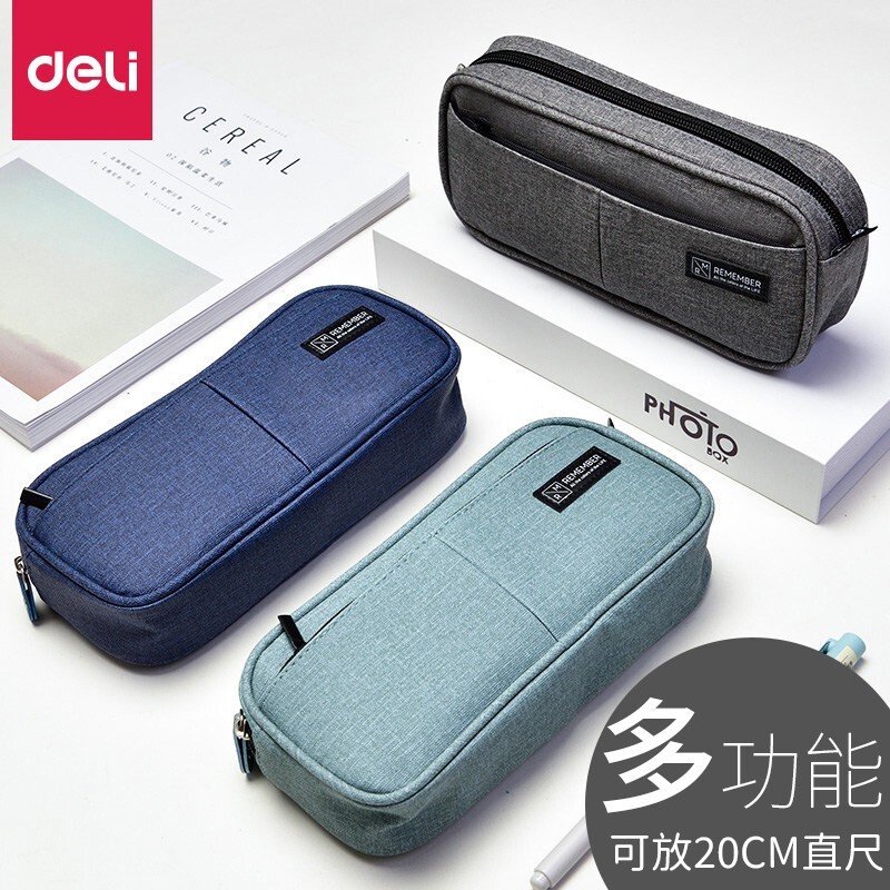 得力（deli） 多層大容量仿亞麻筆袋 深藍色66782_http://02394.cn/newimg/C202310/1697786162278.jpg